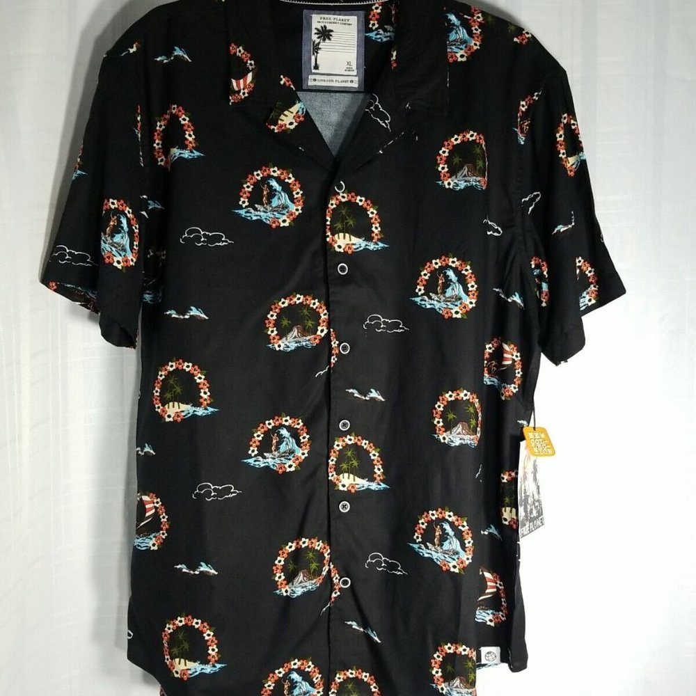 Free Planet Men's Hawaiian Casual Button-Up Shirt Size XL - Island Print
